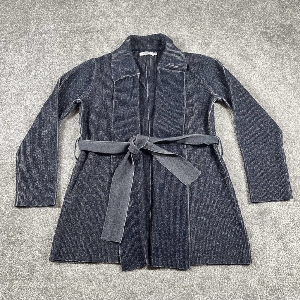 MM.LaFleur Ribbed Open-Front Cardigan in Charcoal and White